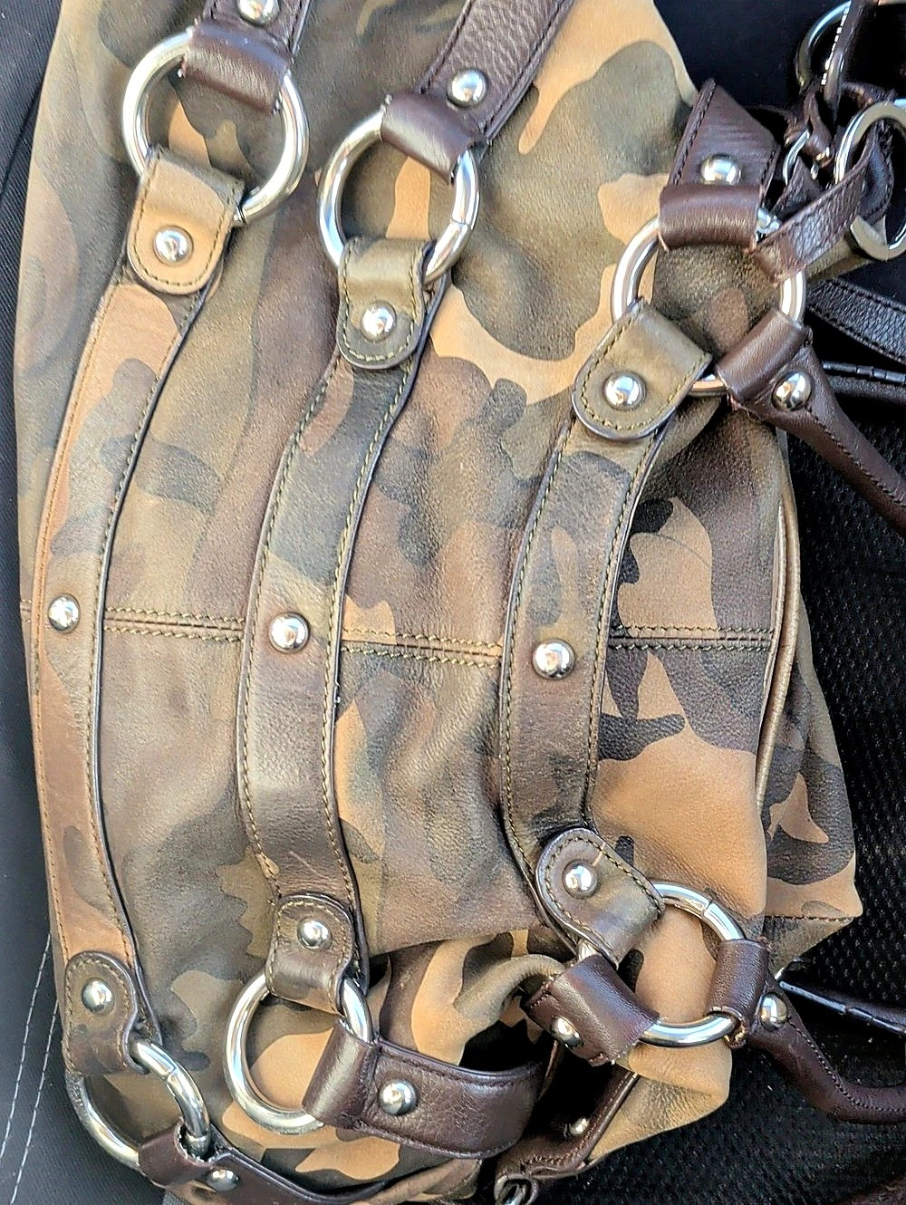 Vintage B Makowsky Camo Leather Tote in Brown & Green